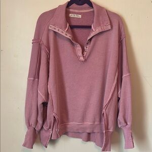 Stylish Pink Button-Up Sweatshirt